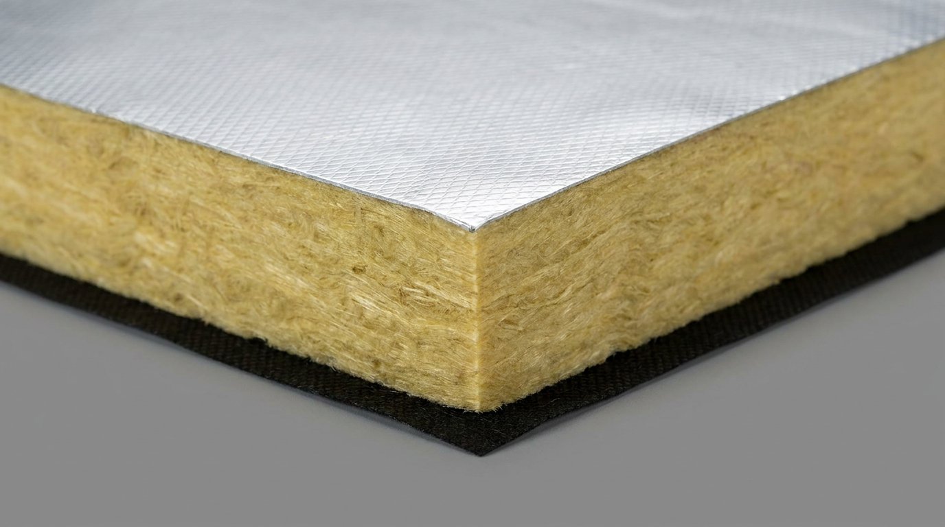 AEROCLAD PID 3층 구조 대표 단면 — 외부 면재(FSK 또는 60μm Al) · 단열 코어(Glasswool/Phenolic/PIR) · 내부 면재(블랙티슈 또는 60μm Al)